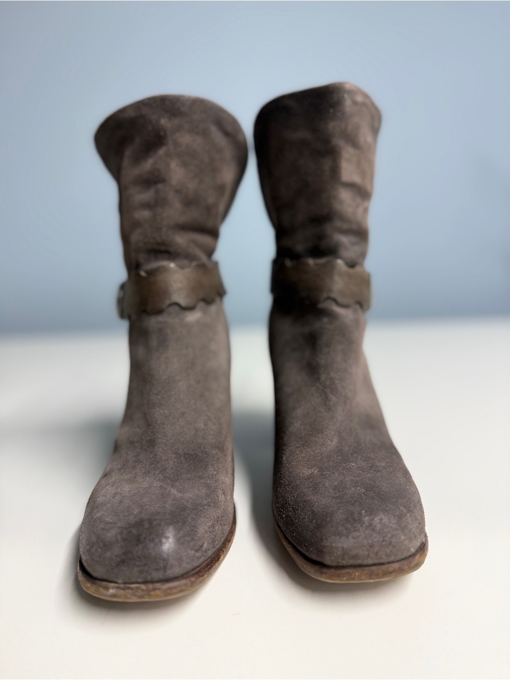 A.S.98 Women's Suede Mid-Calf Gray-Brown Heeled Boots
